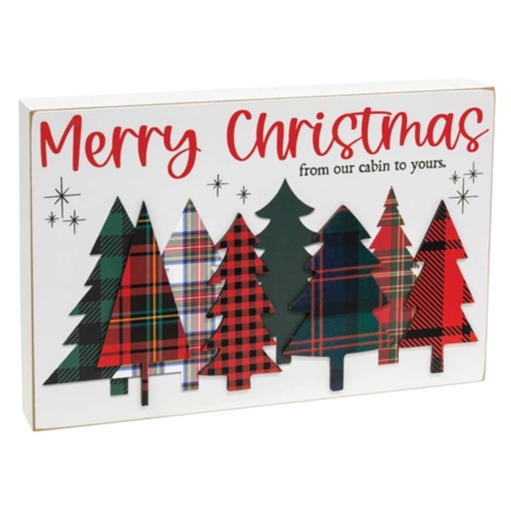 From Our Cabin to Yours Plaid Christmas Tree Box Sign - 12" x 1.50" x 8"
