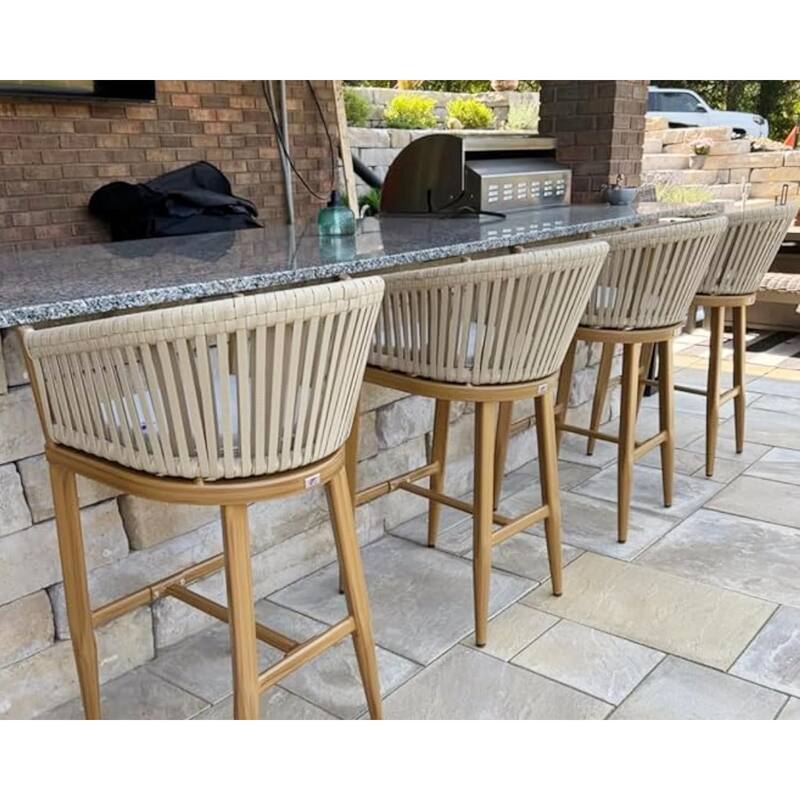 PURPLE LEAF Outdoor Counter Height Bar Stools Set of 4 Patio Aluminum Barstools with Back and Cushions