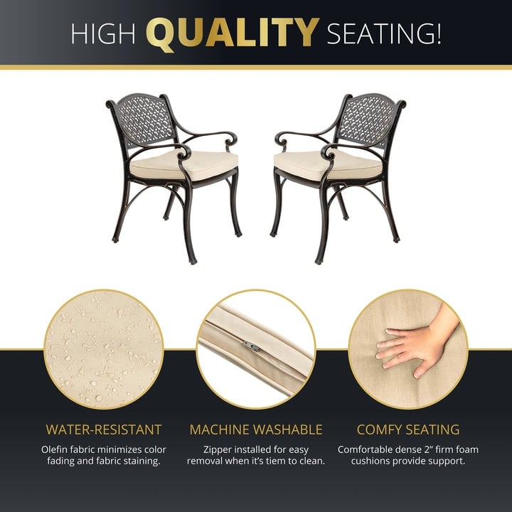 Kinger Home Harmon 5-Piece Cast Aluminum Outdoor Dining with Cushions - 41-Inch