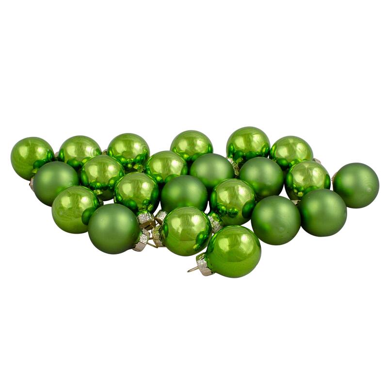 24ct Kiwi Green 2-Finish Glass Ball Christmas Ornaments 1" (25mm)