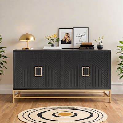 Retro Style Sideboard with Adjustable Shelves, Rectangular Metal Handles and Legs for Kitchen, Living room, and Dining Room