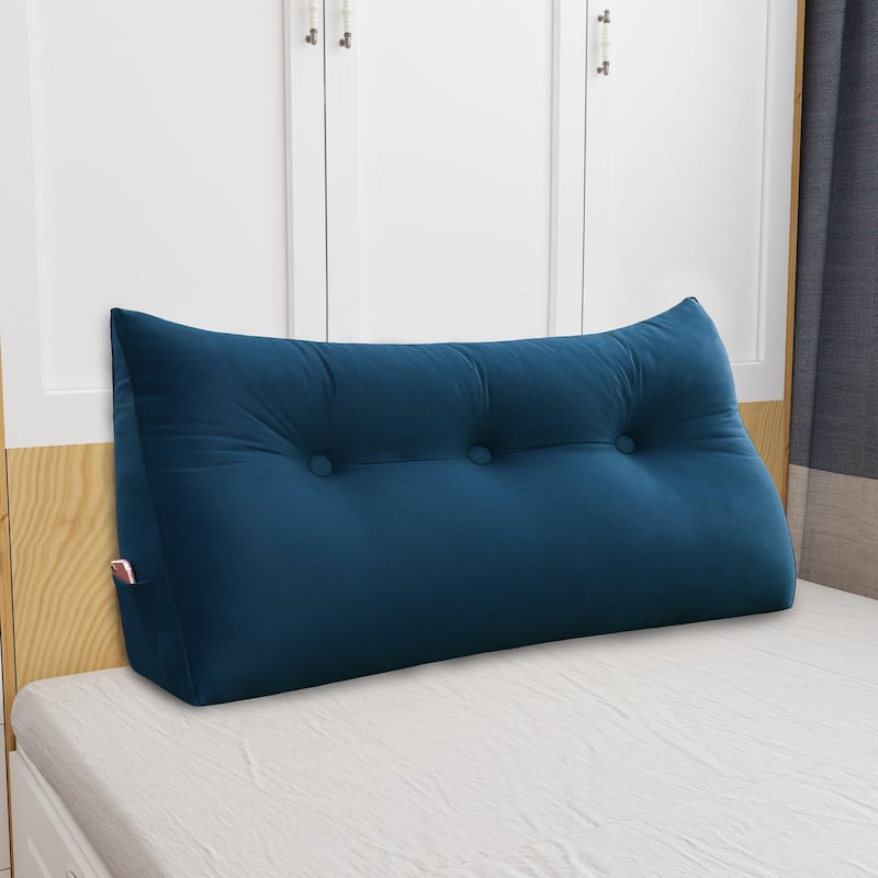 WOWMAX Dorm Bed Wedge Reading Pillow Headboard Back to College Velvet - Dark Blue