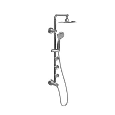 Lanai 8-in Rain Showerhead with 3-Body Jets Pivoting Shower Arm and Multi-function Handshower Chrome