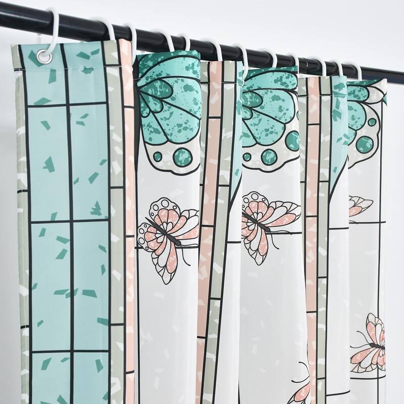Butterfly Floral Shower Curtain Set Fabric Bath Curtain, 72x72 Inches