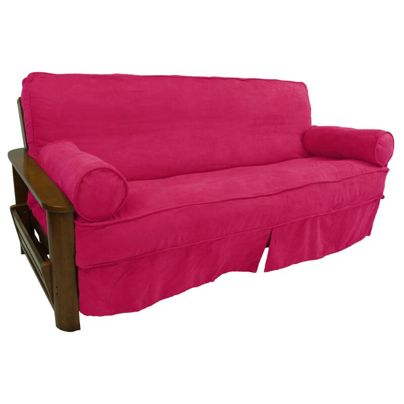 Microsuede Full-Size 8-10 Inch Thick Futon Slip Cover Set with Two Bolster Pillows - Full - Bery Berry