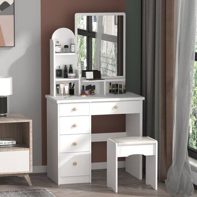 31.5" Wide Makeup Vanity With Stool and Mirror - 31.5"W