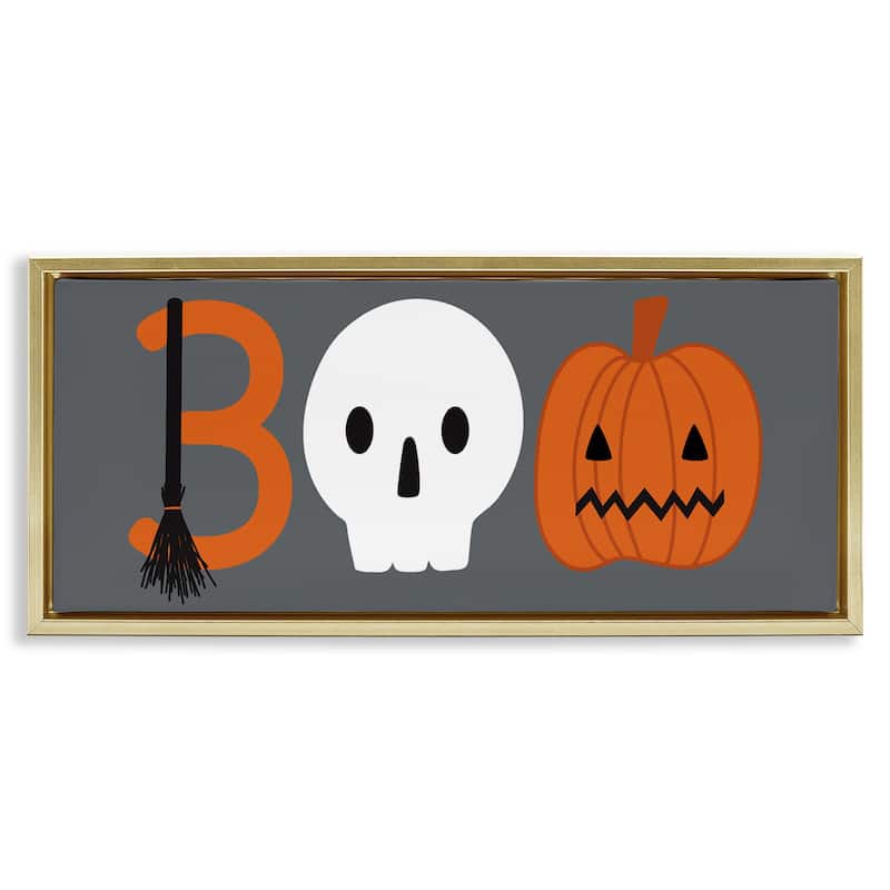 Stupell Boo Halloween Fun Typography Framed Floater Canvas Wall Art Design By Sazerelli Designs - 31 x 14 - Gold