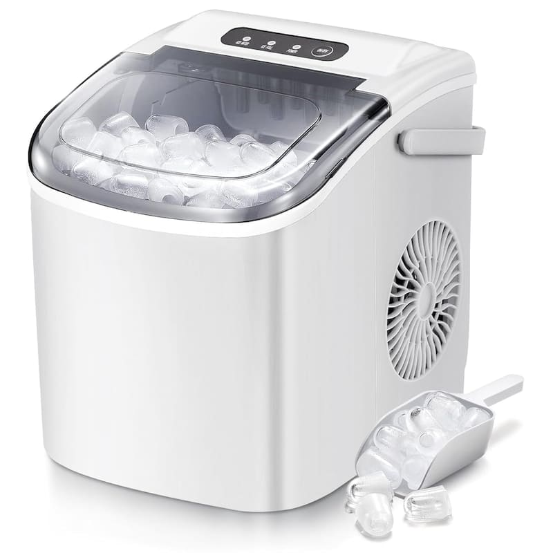 Ice Makers Countertop, Portable Ice Maker Machine with Handle, Self-Cleaning Ice Maker, for Home/Office/Kitchen - White
