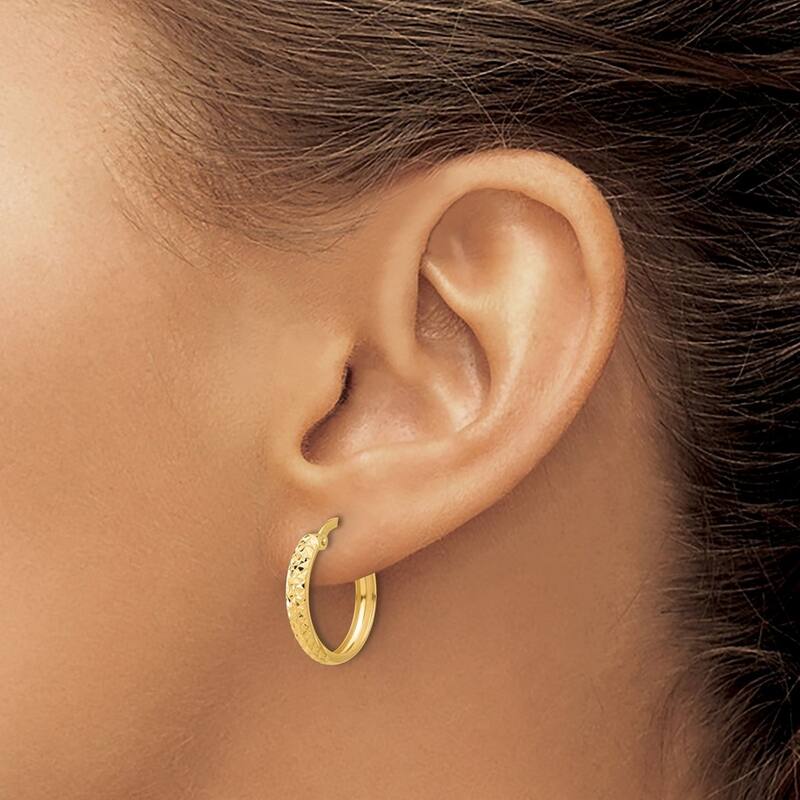 Curata 14k Yellow Gold Polished and Sparkle Cut Hoop Earrings - 19.6x18mm