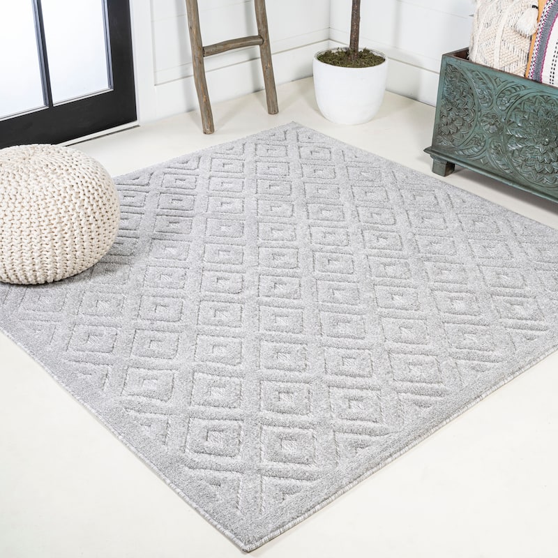 JONATHAN Y Ankara Neutral Diamond Trellis Indoor/Outdoor Area Rug
