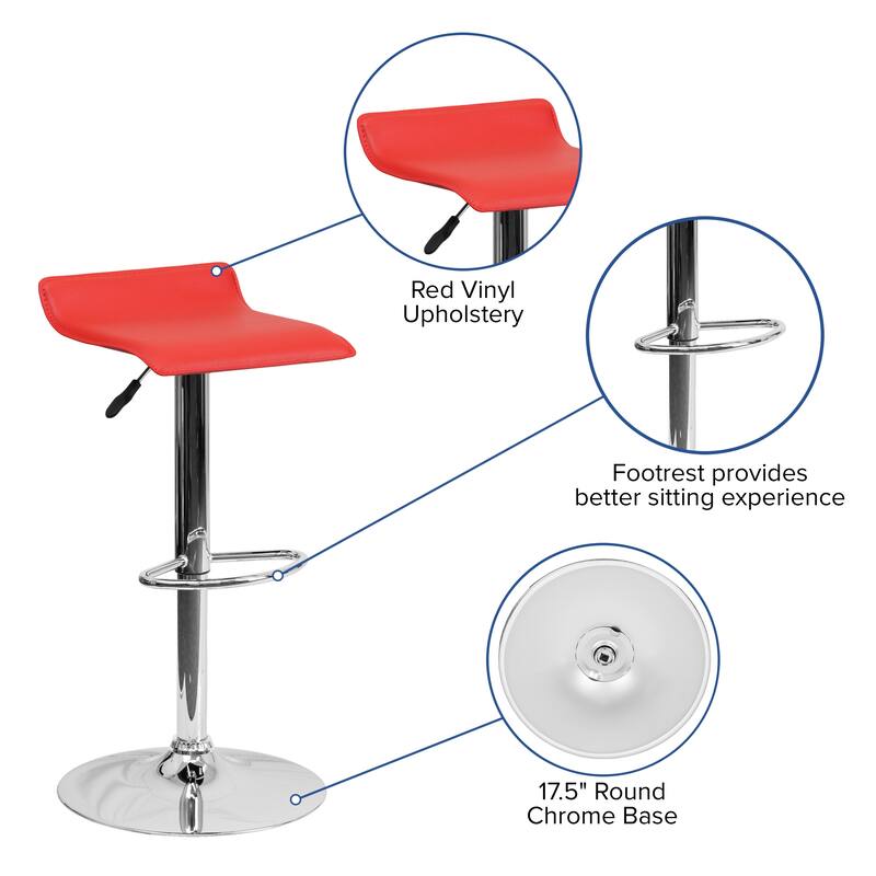 Contemporary Solid Wave Seat Vinyl Adjustable Bar Stool - 15"W x 15"D x 25.5" - 34"H - 15"W x 15"D x 25.5" - 34"H