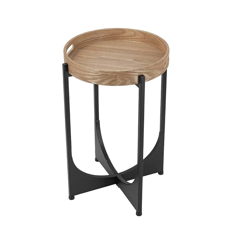 15" Tray-Top Side Table with Geometric Metal Frame