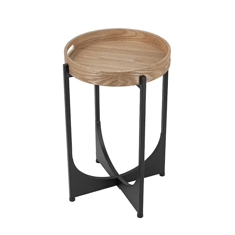 15" MDF Round Contemporary Round Side Table with Tray-Style Top and Geometric Frame