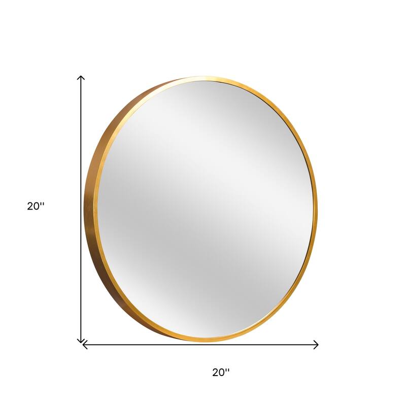 HomeRoots 20" Gold Aluminum Round Framed Bathroom Vanity Mirror - 20.00 in. x 20.00 in. x 1.10 in.