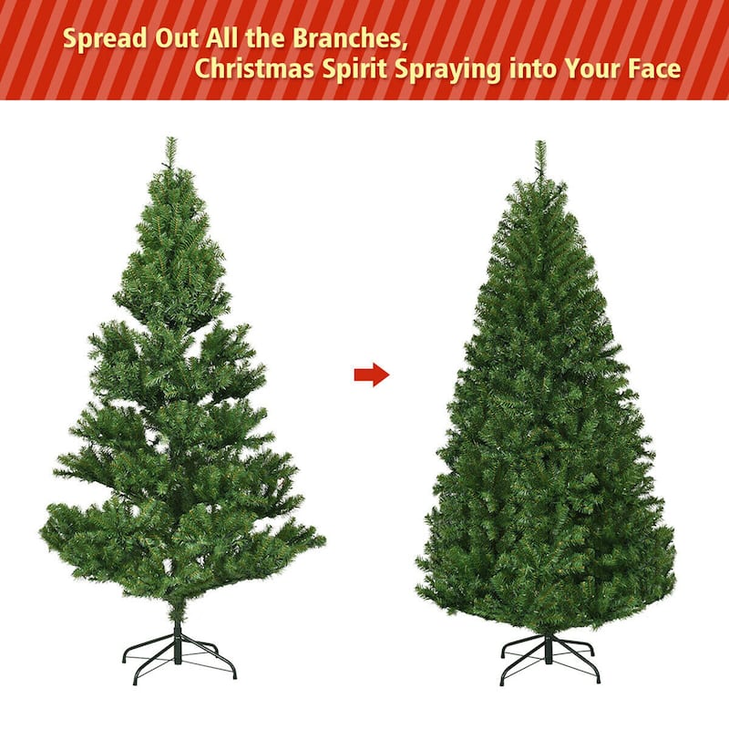 Gymax 5-9FT Pre-Lit Christmas Tree Hinged Artificial Tree w/ Metal