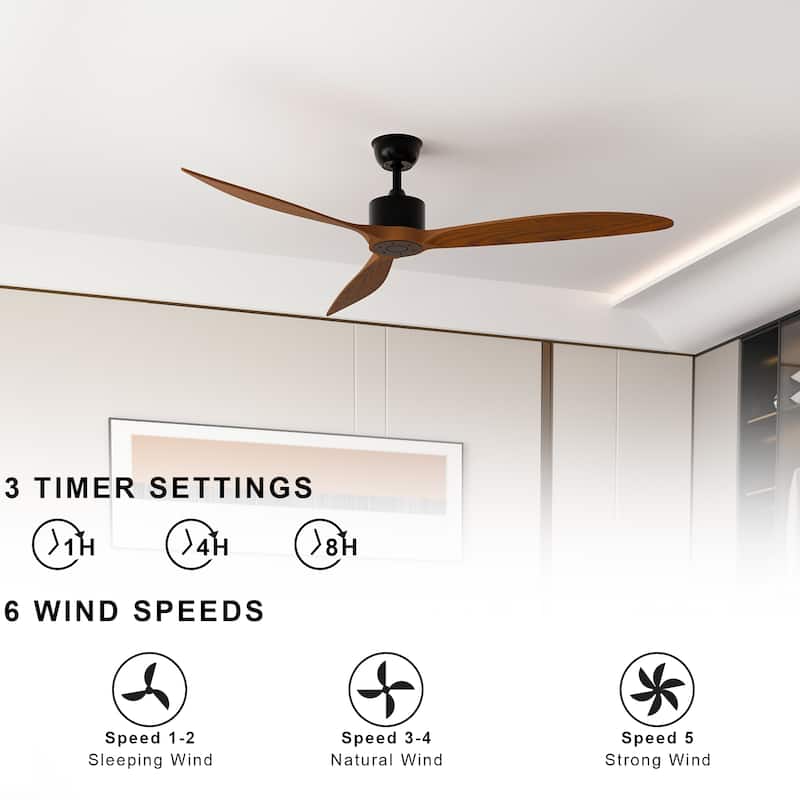 Walnut Ceiling Wood Fan with Remote, 6 Speeds,for All Seasons,Bedroom,Balcony,study
