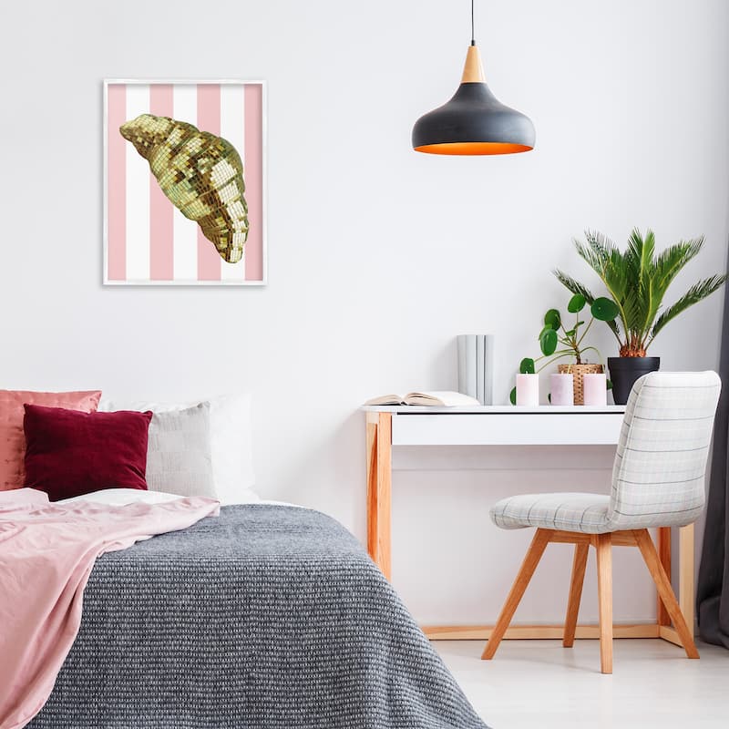 Stupell Disco Croissant & Pink Stripes Framed Giclee Art Design By Lil' Rue
