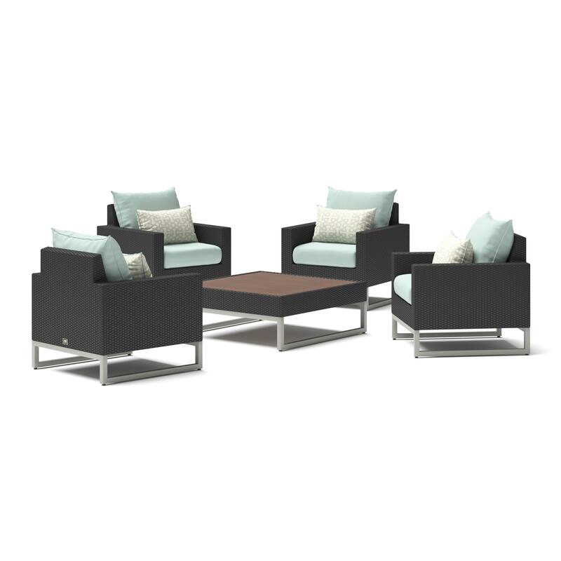 Milo Espresso 5 Piece Sunbrella Outdoor Patio Club Chair Conversation Set
