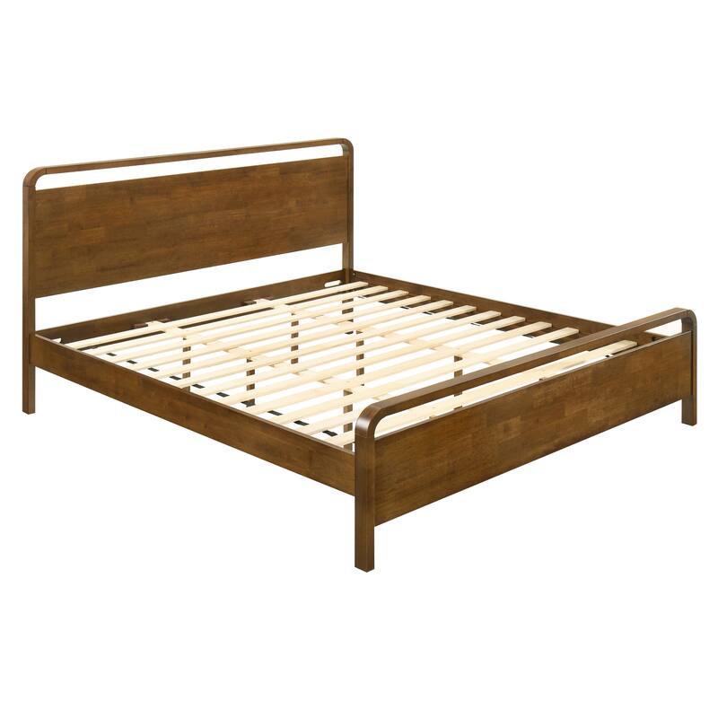 Roundhill Furniture Eldren Wood Bedroom Set, Platform Bed with Two Nightstands in Walnut Finish