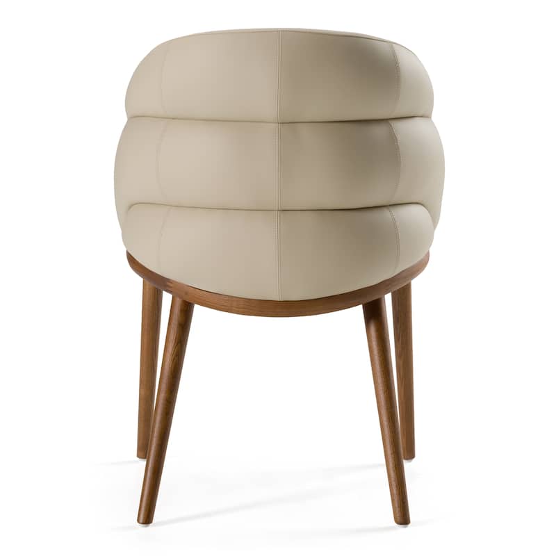 Modrest Michael Mid-Century Modern Beige Vegan Leather & Walnut Dining Chair