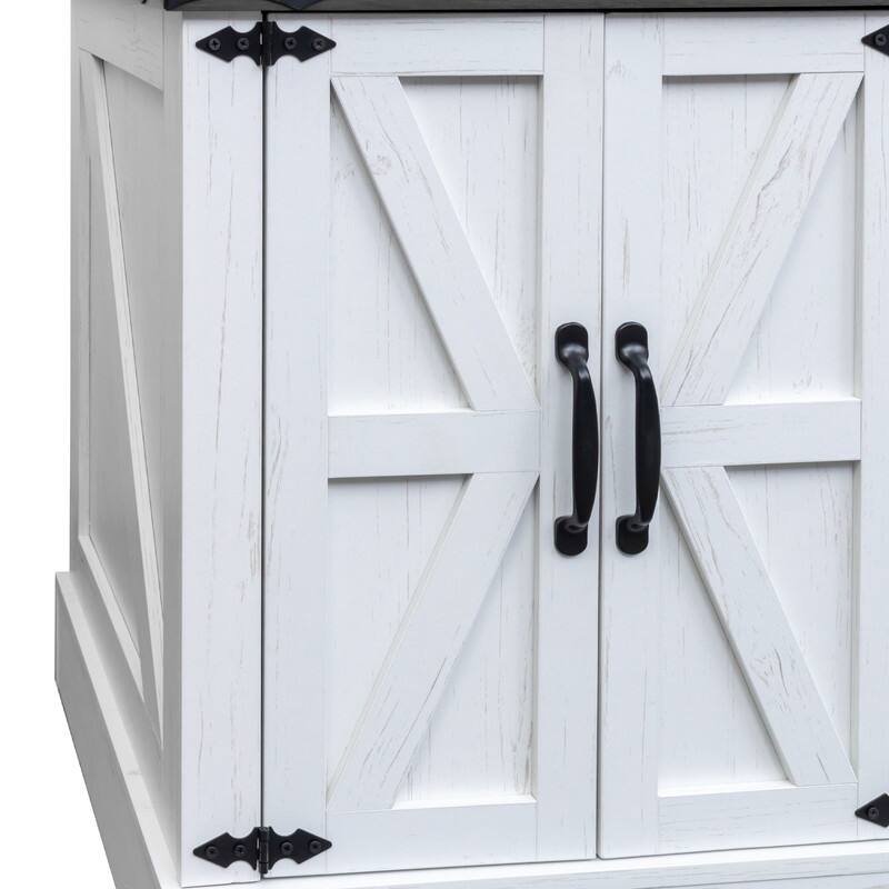 Farmhouse Nightstand with Charging Station, Rustic Bedside Table with Shelf