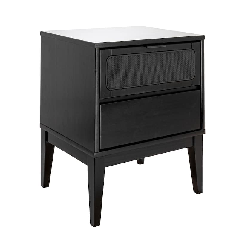 Crawford Wood 2-Drawer Bed Side Table - Black
