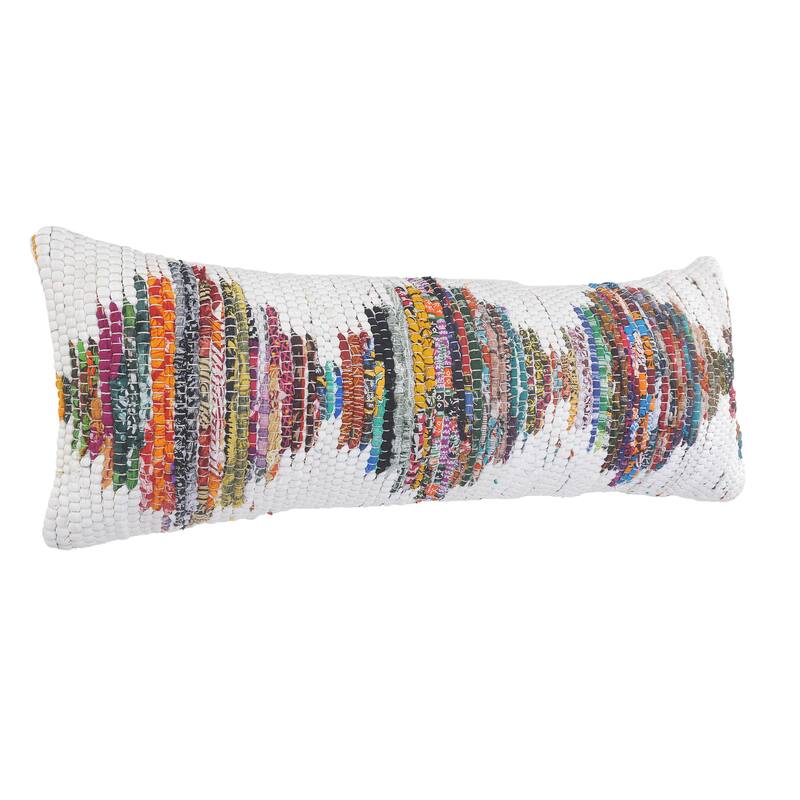 Sevita White and Multicolored Chindi Geometric Throw Pillow
