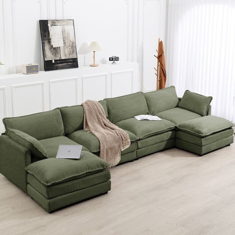 Corduroy Sectional Sofa with Removable Ottomans & Ultra-soft Cushions for Living Room & Bedroom