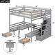 preview thumbnail 7 of 6, Gray Full Size Pine Wood Convertible Bunk Bed with Storage Staircase and Drawer, Down Bed Converts to Seats and Table Set