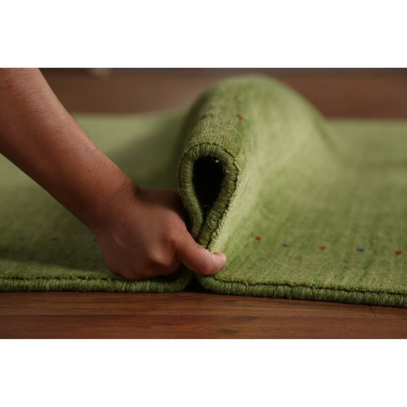 Hand Knotted Oriental 100% Wool Carpet Tribal Animal Pictorial Green Gabbeh Area Rug - 7' 8'' X 5' 4''