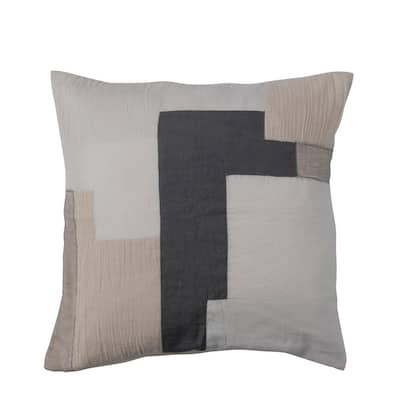Cotton Throw Pillow Cover with Patchwork Geometric Design