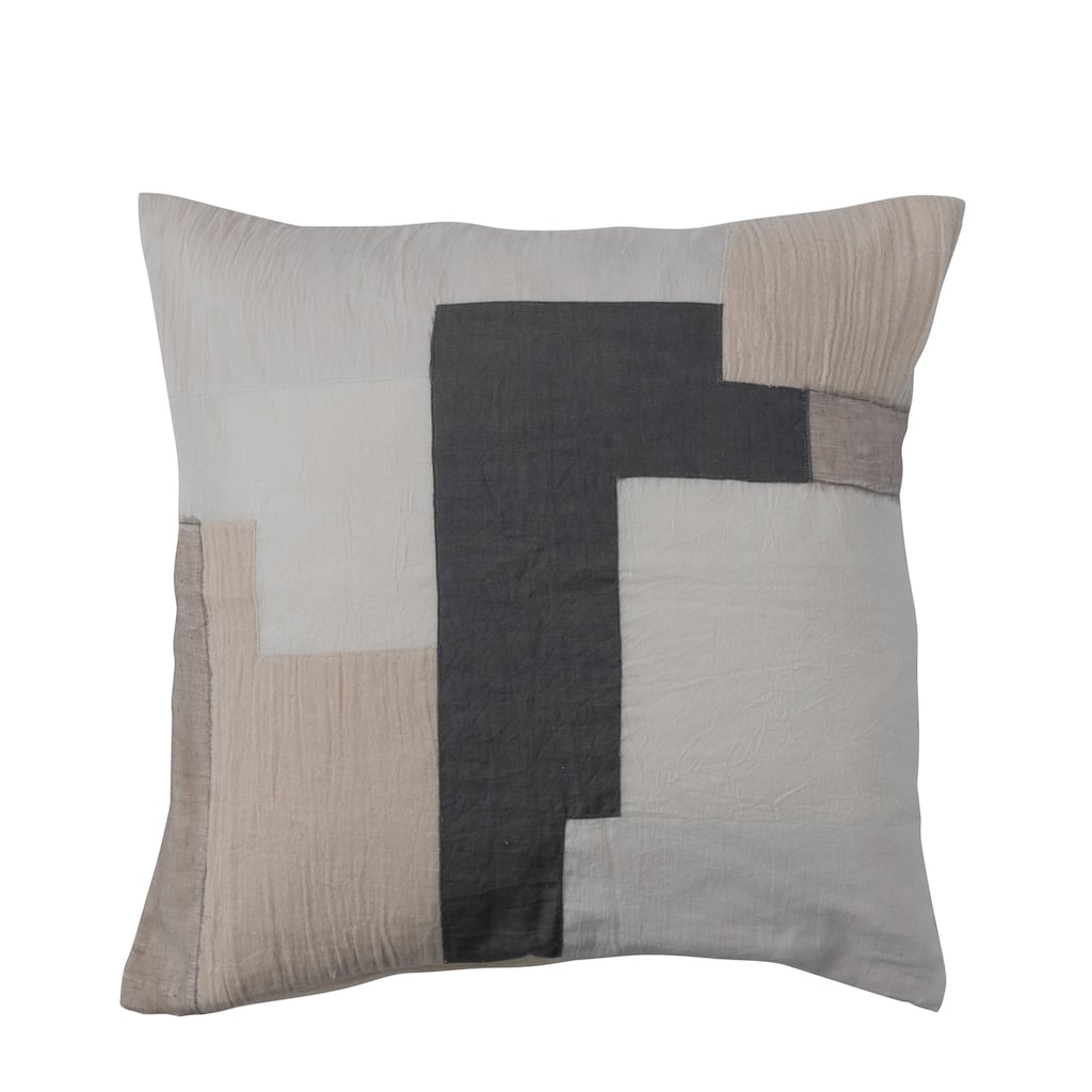 Cotton Throw Pillow Cover with Patchwork Geometric Design