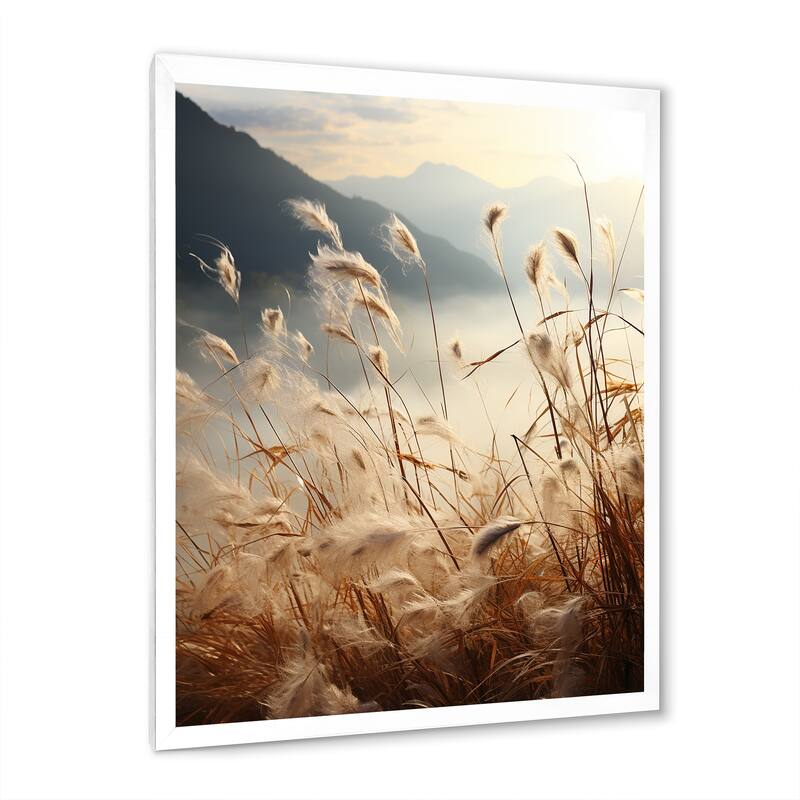 Designart "Ivory Island Meadows Mountain View" Palms & Palm Trees Framed Canvas Prints