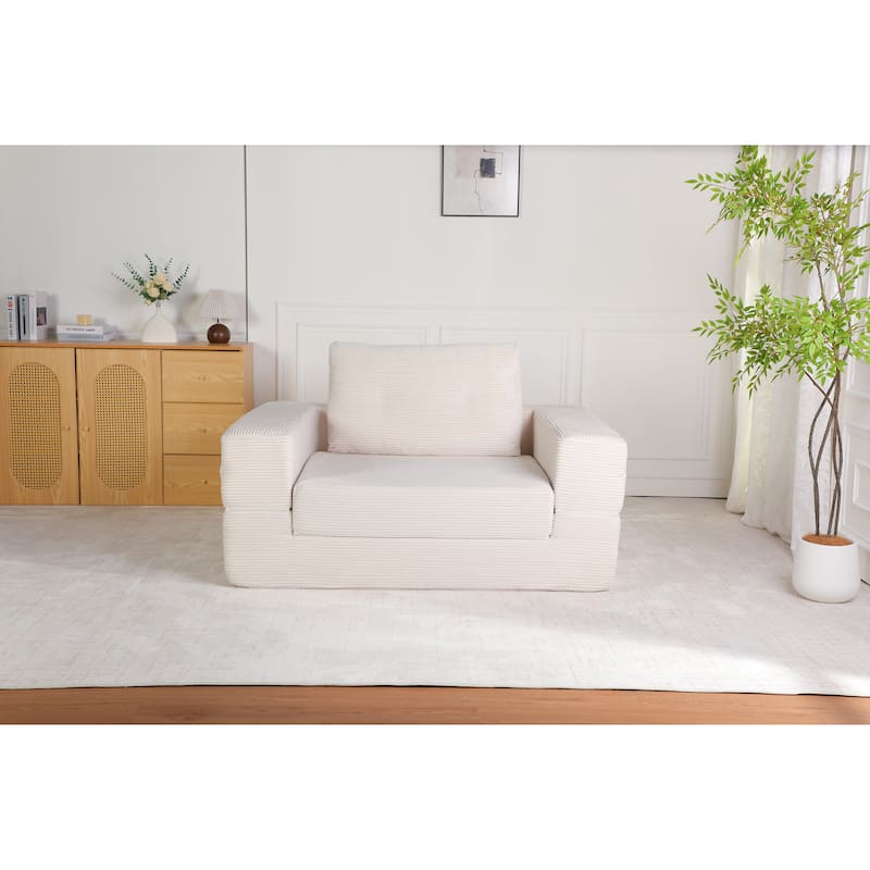 Compression Human Dog Sofa Bed for Adult & Pets, Modern Floor Couch With Pillow for Living Room Bedroom, Corduroy Fabric - Beige