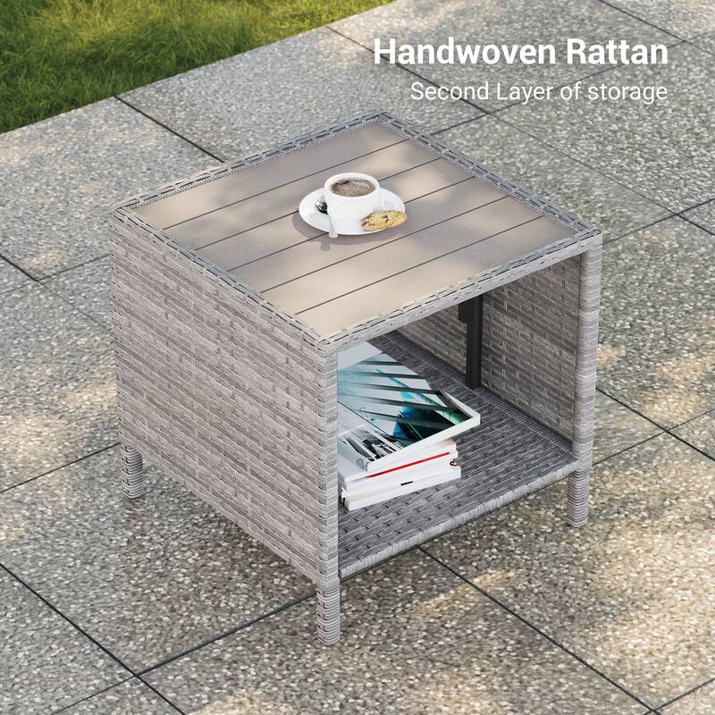 LIVOOSUN 3-Piece Patio Sofa Set Gray Rattan Swivel Rocking Chair Side Table