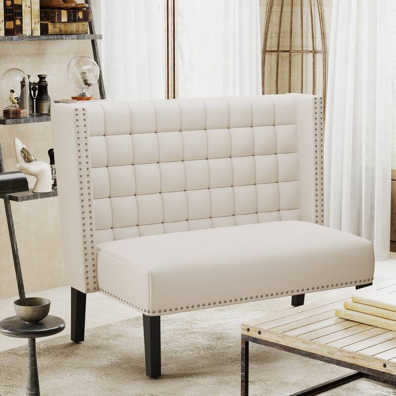 Settee couch,Modern Loveseat Settee Bench Sofa Upholstered - White