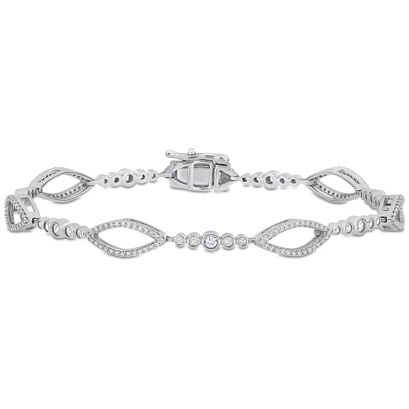 Miadora 10k White Gold 3/5ct TDW Diamond and White Sapphire Open Marquise Station Link Bracelet