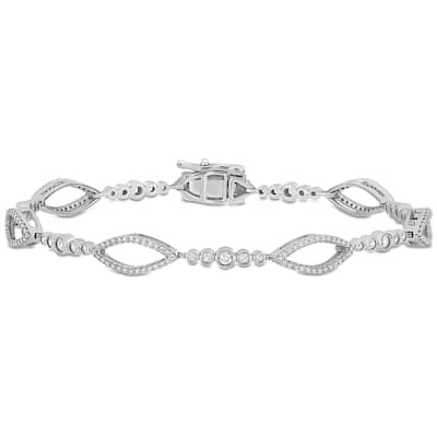 Miadora 10k White Gold 3/5ct TDW Diamond and White Sapphire Open Marquise Station Link Bracelet