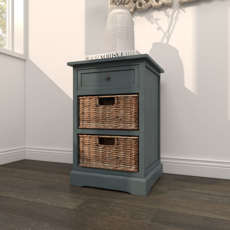 Cream, Teal, White or Brown Wood 2 Baskets and 1 Drawer Storage Unit - 16 x 13 x 28
