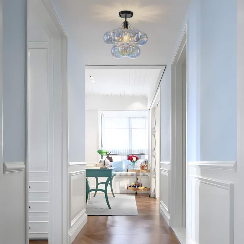 Starsky 1-Light 14in. Contemporary Glass Bubble Semi Flush Mount