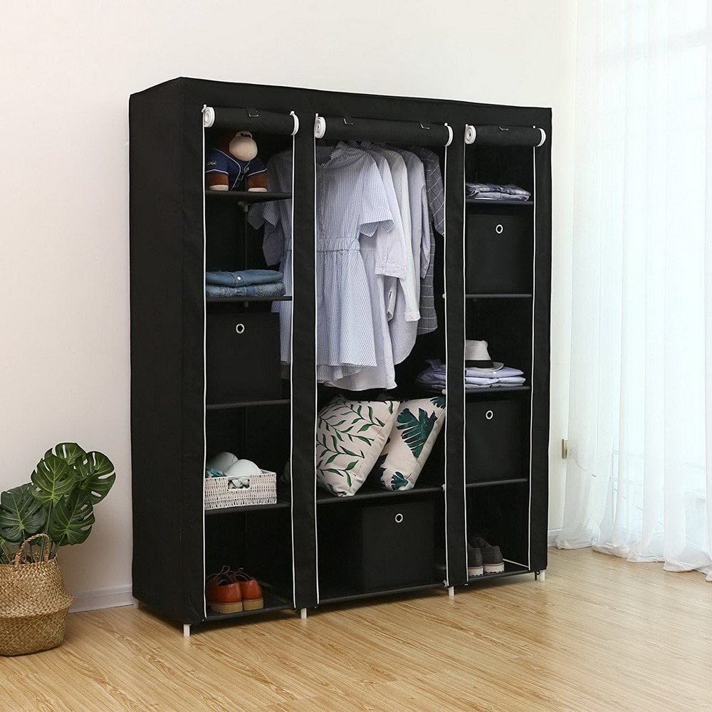 Portable Clothes Rack Closet with Cover and Hanging Rod