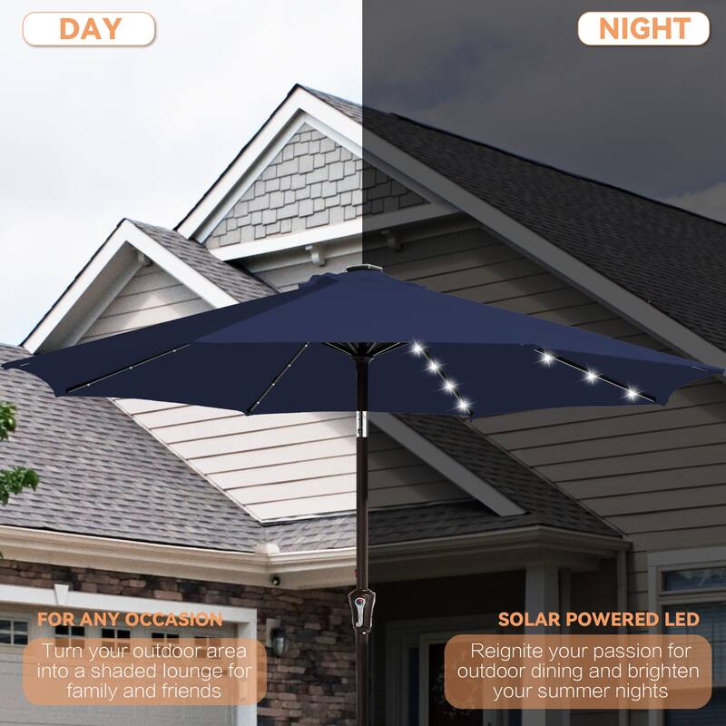 9ft Patio Market Umbrella with LED Lights,Crank & Tilt