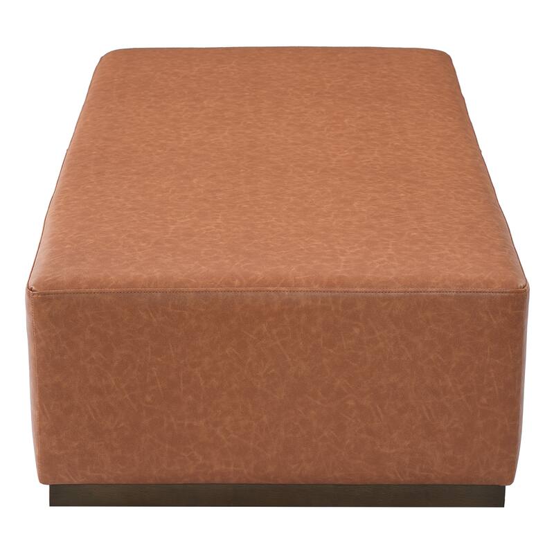 Multifunctional Brown PU Leather Rubber Solid Wood Leg Ottoman