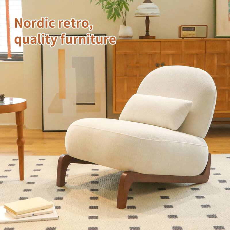 Cute Accent Chair with Solid Wood Legs, Velvet Living Room Chair with Soft Cushion, Cozy Bedroom Chair
