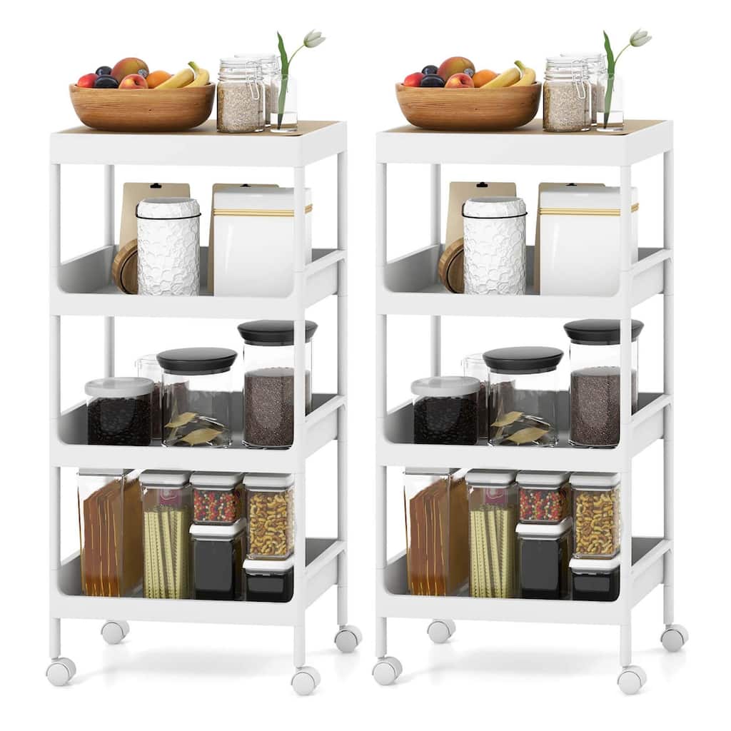 Costway 2PCS 4 Tier Utility Rolling Cart Rolling Storage Cart with - 16''x 10.5''x 33'' (L x W x H)