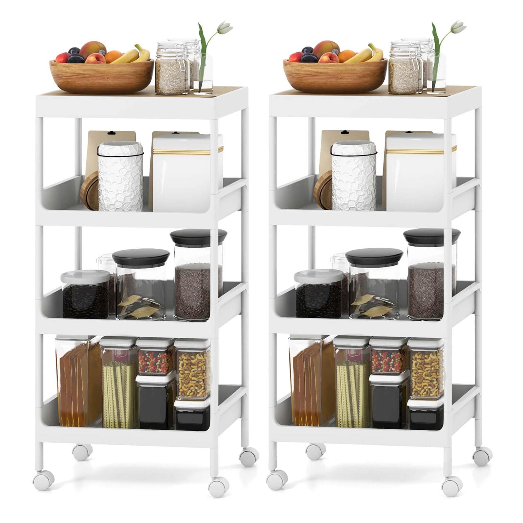 Costway 2PCS 4 Tier Utility Rolling Cart Rolling Storage Cart with - 16''x 10.5''x 33'' (L x W x H)