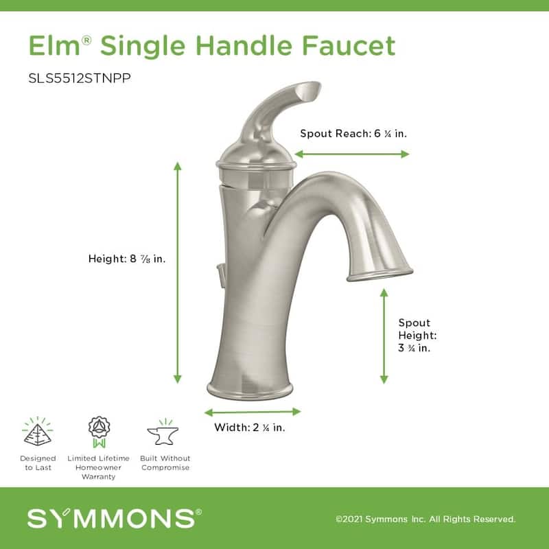 Symmons SLS5512PP Elm 1.0 GPM Single Hole Bathroom Faucet with Push