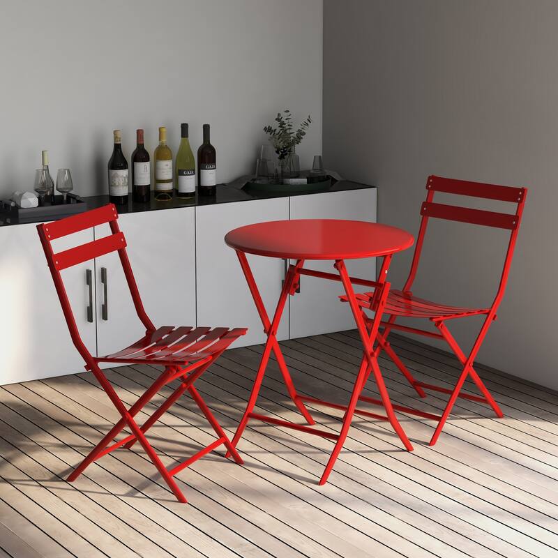 Patio Foldable Table Chairs Set with 2 Chairs & Round Table, Set of 3