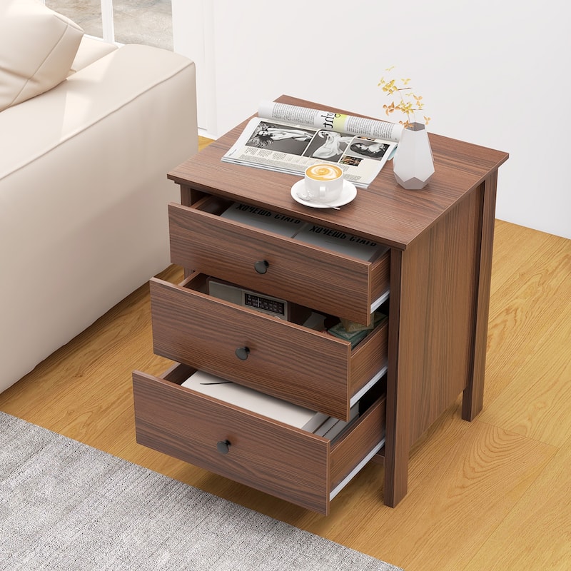 Gymax 3-Drawer Nightstand Wooden Bedside Table Modern Side End Table