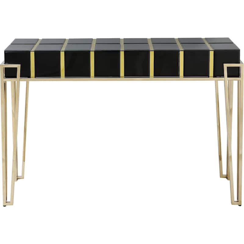 HomeRoots 47" Black and Gold Mirrored Glass Console Table - 47.25 in. x 31.50 in. x 15.75 in.